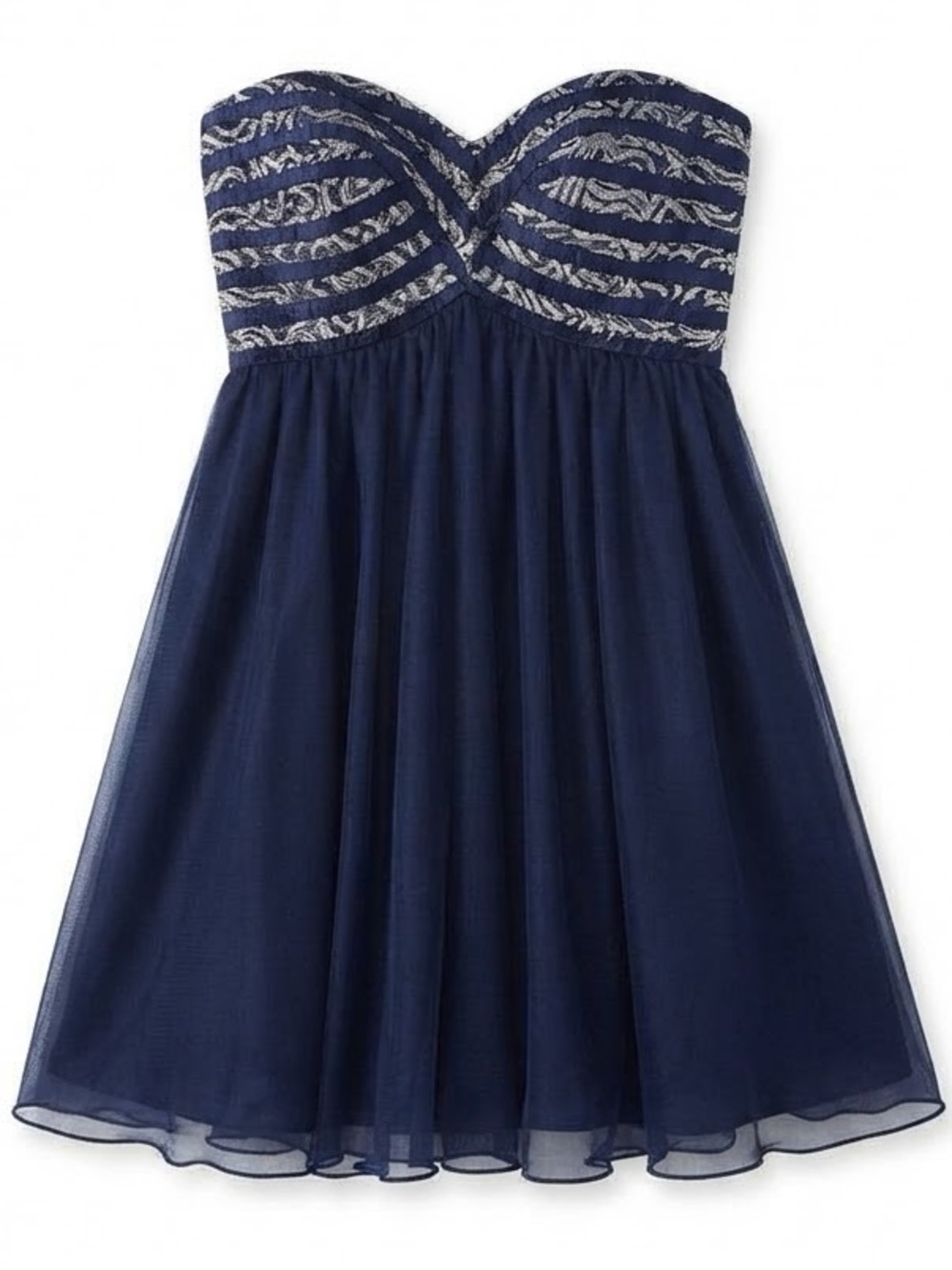 NWOT SEQUIN HEARTS Strapless Navy Blue Sequin & Tulle Strapless Mini Dress 7